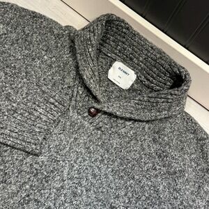 Old Navy Sweater Mens Sz XXXL Gray Marled Knit Shawl Collar Button Pullover Warm